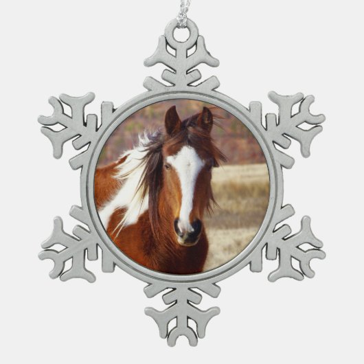 Bel ornement de flocon de neige d'étain de cheval (Devant)