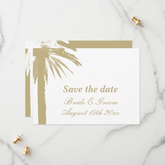 Belangrijk bewaar de datum palm strand trouwkaarte save the date (Voorkant / Achterkant in situ)