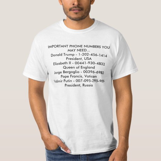 Belangrijke telefoonnummers t-shirt (Voorkant)
