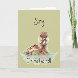 Belated Birthday Funny Angry Duck, Bird Kaart