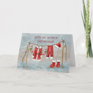 Belated Christmas with Santa’s Outfit on Clothesl Bedankkaart