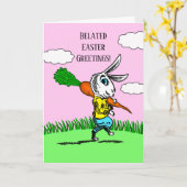 Belated Easter Greetings met Bunny en Big Carrot Kaart (Gele Bloem)
