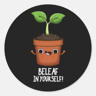 Beleaf in je eigen grappige Plant, pun Dark BG Ronde Sticker