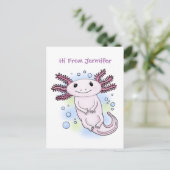 Belegend pink axolotl briefkaart (Staand voorkant)
