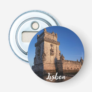 Belem-toren op zonsondergang in Lissabon, Portugal Button Flesopener