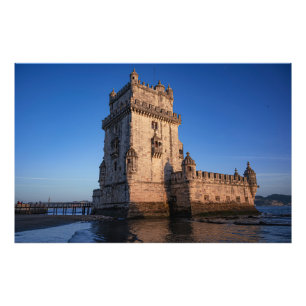 Belem-toren op zonsondergang in Lissabon, Portugal Foto Afdruk