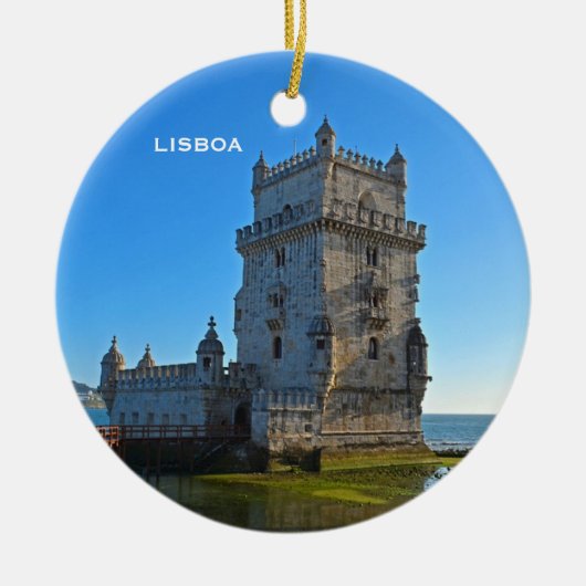 Belem Tower Scene Circle Kerstversiering Keramisch Ornament (Voorkant)