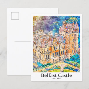 Belfast Castle Ireland Travel Waterverf Sketch Briefkaart