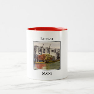 Belfast Maine, Harbour Gevist Scene Tweekleurige Koffiemok