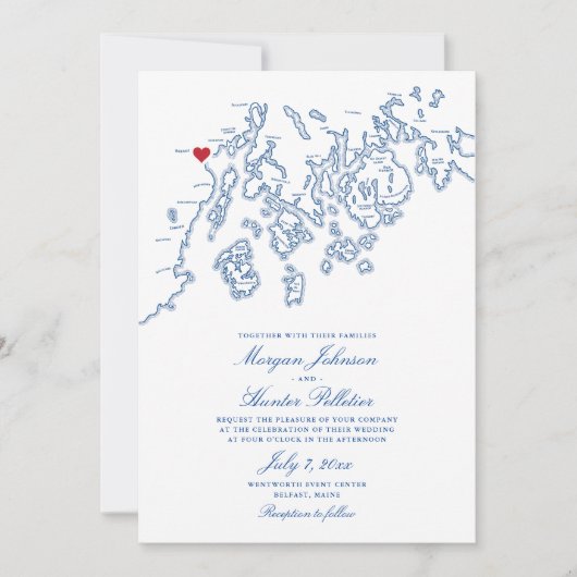 Belfast Maine Map Wedding Invitation - Penobscot Kaart (Voorkant)