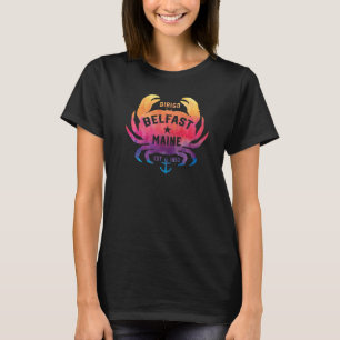 Belfast Maine Souvenir Dirigo Krab Cute Regenboog T-shirt
