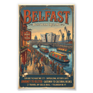 Belfast Noord-Ierland Retro Reisposter Foto Afdruk