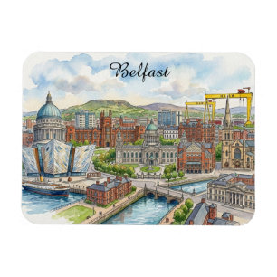 Belfast Noord-Ierland Stadsgezicht Aquarel Kunst Magneet