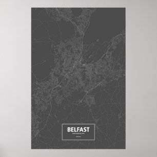 Belfast, Noord-Ierland (wit op zwart) Poster