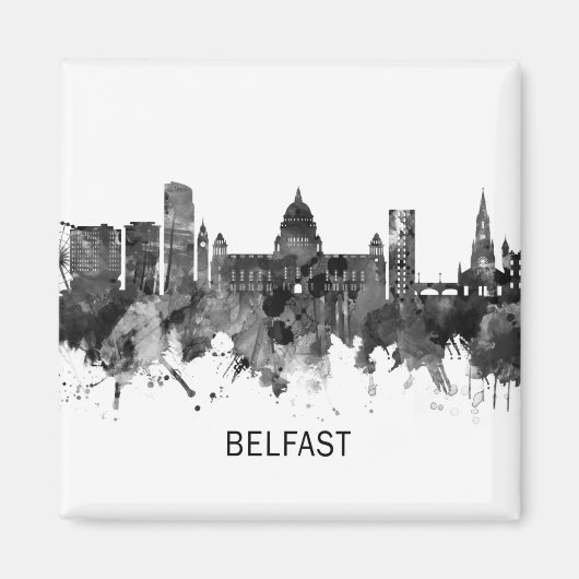 Belfast Northern Ireland Skyline BW Magneet (Voorkant)