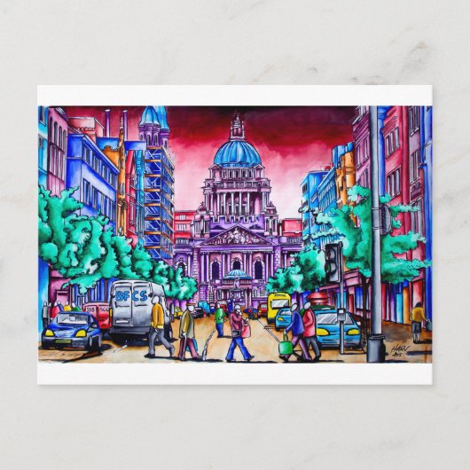 Belfast - Royal Avenue met stadhuis Briefkaart (Voorkant)