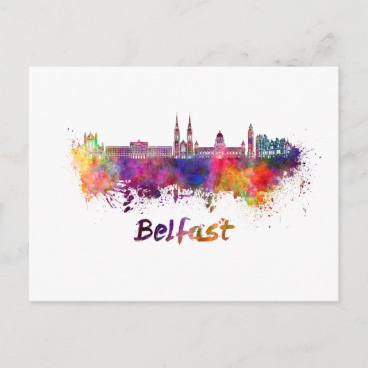 Belfast skyline in waterverf briefkaart (Voorkant)