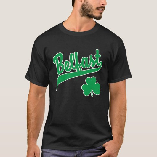 Belfast Sports Script Shamrock Green Print White O T-shirt (Voorkant)