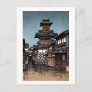 Belfry in Okayama, Hasui Kawase, Woodcut Briefkaart