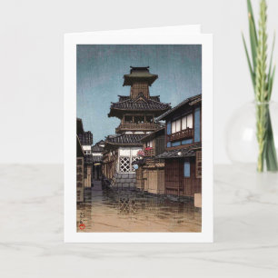 Belfry in Okayama, Hasui Kawase, Woodcut Kaart