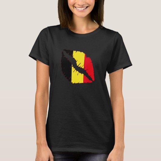 Belgian Flag Lips Belgie Belgian Pride Belgian Roo T-shirt (Voorkant)