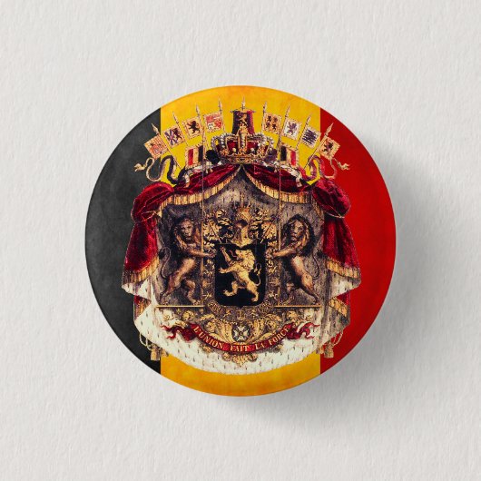 Belgian flag with coat of arms ronde button 3,2 cm (Voorkant)