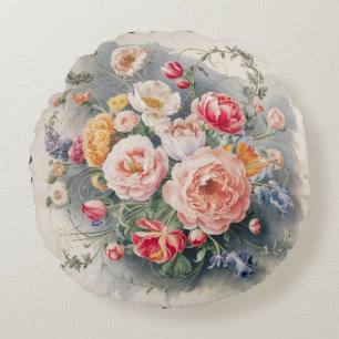 Belgian Floral Elegance Sierkussen Hoesje Rond Kussen