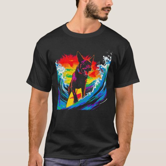 Belgian Malinois Dog Surfer T-shirt (Voorkant)