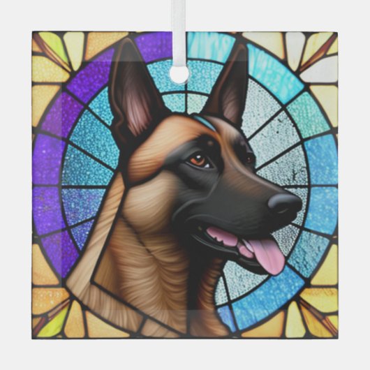 Belgian Malinois "Glas in lood" Glas Ornament (Voorkant)