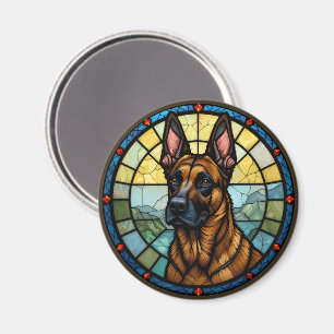 Belgian Malinois Glas in lood Style Illustration Magneet