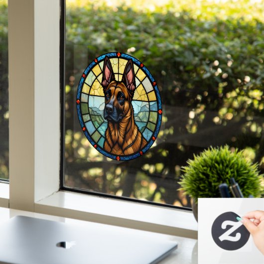 Belgian Malinois Glas in lood Style Illustration Raamsticker (Kantoor)