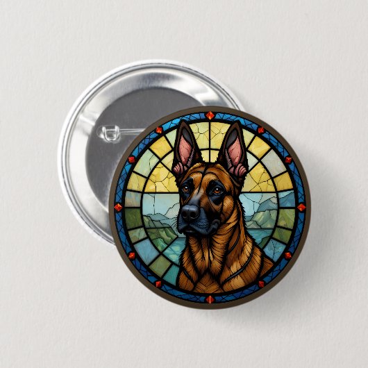 Belgian Malinois Glas in lood Style Illustration Ronde Button 5,7 Cm (Voorkant /achterkant)