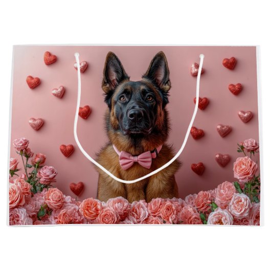 Belgian Malinois met Rozen - Valentijnsdag Groot Cadeauzakje (Voorkant)