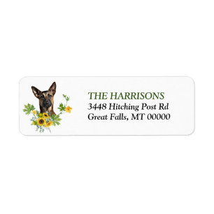 Belgian Malinois Sunflower Wreath Retouradres Etiket