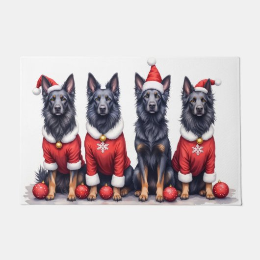 Belgian Shepherd Christmas Dress Santa Hat Deurmat (Voorkant)