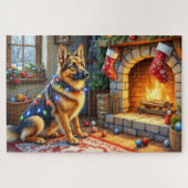 Belgian Shepherd Fireplace with Christmas Lights Legpuzzel (Horizontaal)