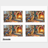 Belgian Shepherd Fireplace with Christmas Lights Rechthoekige Sticker (Vel)