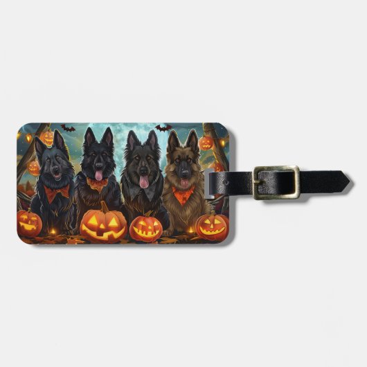 Belgian Shepherd Halloween Spooky Bagagelabel (Voorkant horizontaal)