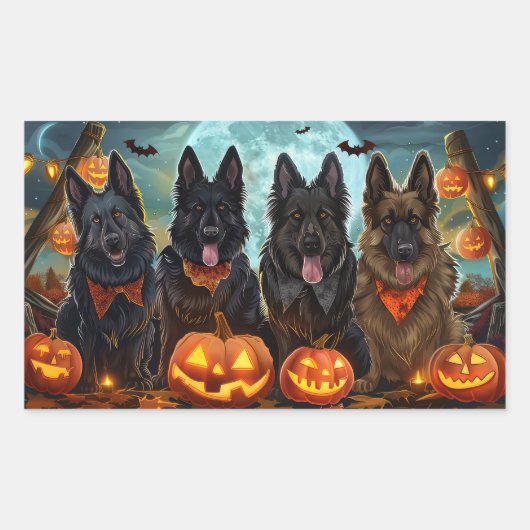 Belgian Shepherd Halloween Spooky Rechthoekige Sticker (Voorkant)