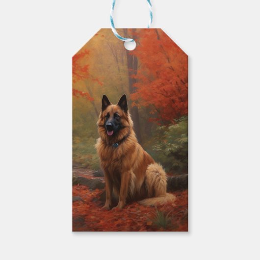 Belgian Shepherd in Autumn Leaves Herfst Inspire Cadeaulabel (Voorkant)