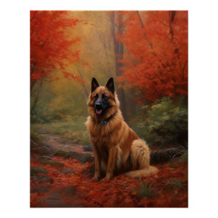 Belgian Shepherd in Autumn Leaves Herfst Inspire Perfect Poster