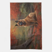 Belgian Shepherd in Autumn Leaves Herfst Inspire Theedoek (Verticaal)
