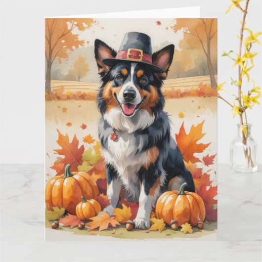 Belgian Shepherd in Autumn verlaat Thanksgiving Kaart (Gele Bloem)