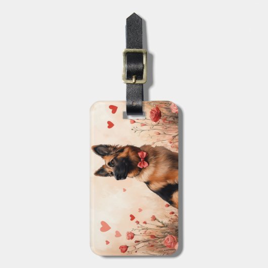Belgian Shepherd met Rozen - Valentijnsdag Bagagelabel (Voorkant verticaal)