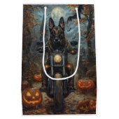 Belgian Shepherd Riding Motorcycle Halloween Scary Medium Cadeauzakje (Achterkant)