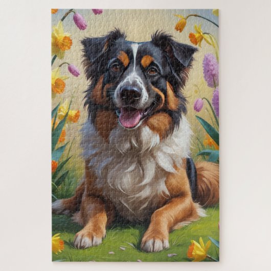 Belgian Shepherd Spring Bloemen Schilderij Legpuzzel (Verticaal)
