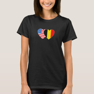 België en VS vlag tweekleurig hart voor Belgische T-shirt