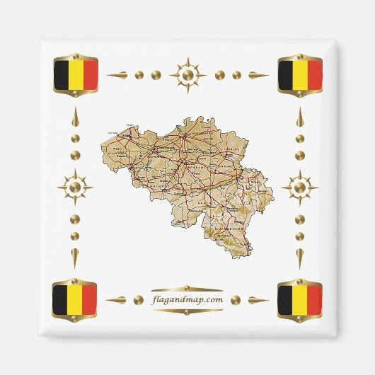 België Kaart + Vlaggen Magnet Magneet (Voorkant)
