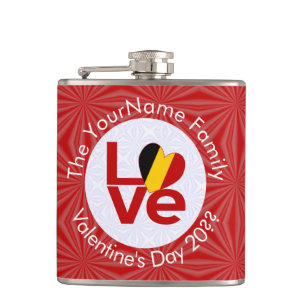 België Rood LIEFDE Vlag Gepersonaliseerd  Heupfles