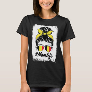 België Vlag Belgische Moeder Messy Bun Moeder Leve T-shirt